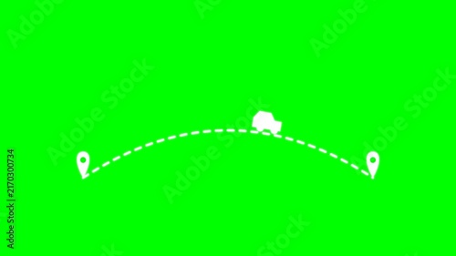 Minimalist Car Route Animation with Map Pins Green Screen Motion Graphics Background