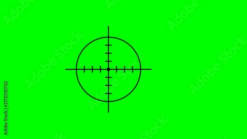 Black Sniper Scope Reticle HUD Animation on Green Screen Background Loop