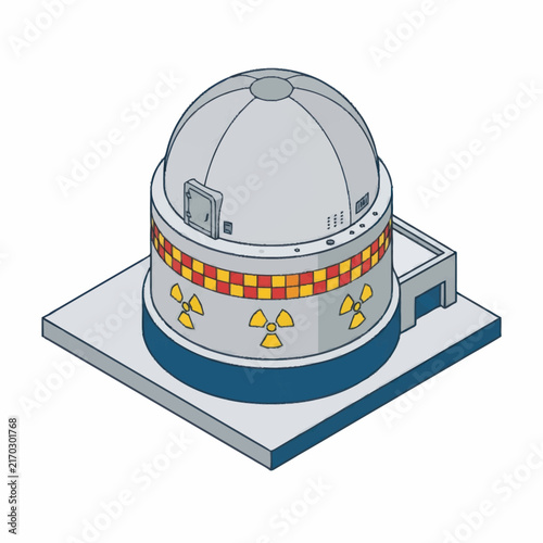 Industrial of a Nuclear Power Plant Dome with Radiation Symbols and Colorful Warning Stripes with high quality professional line art symbols for modern creative design and digital branding projects