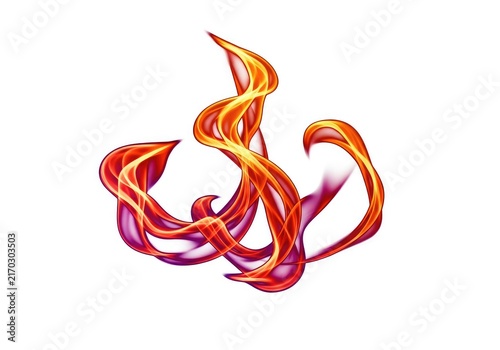 Vibrant abstract fire wisps dancing in bright shades of crimson, gold, and orange isolated on a pure white background for high contrast, swirl, red, power