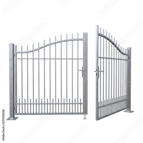 Modern metal gate with a curved top design isolated on a white background isolated on transparent background