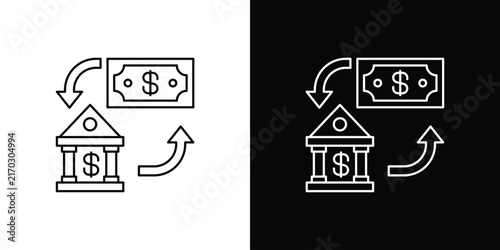 Financial bank transaction and money exchange linear icon set