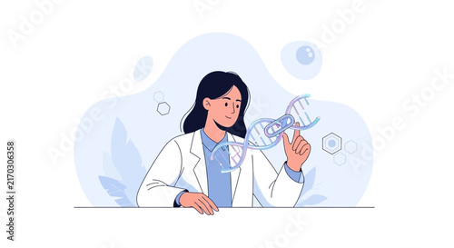 Scientist Examining DNA Helix in Modern Laboratory Setting, Scientific Discovery and Research Concept
