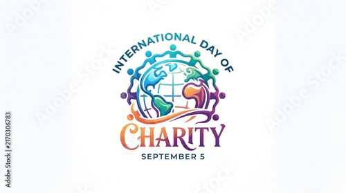 International Day of Charity emblem with globe and human figures on white background.