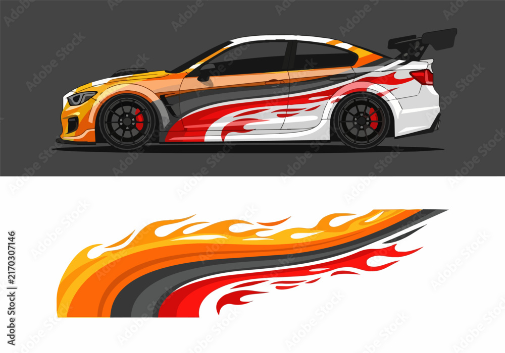 Fototapeta premium Dynamic racing car with flame decal and sleek design