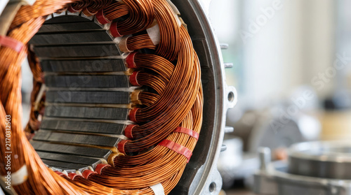 Obraz w ramie Sustainable energy drivetrain research highlights copper coil engineering in industrial electric motor