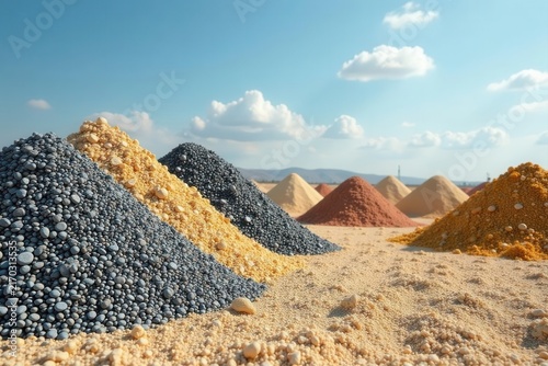 Varied gravel and sand piles at construction site , texture, natural, construction supplies