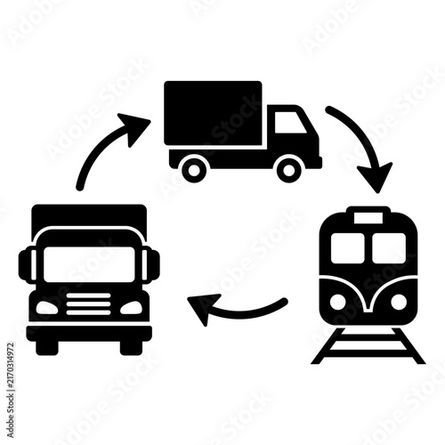 Multimodal Transport Cycle Truck and Train Transfer Icon