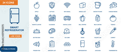 Smart refrigerator food and grocery management line set for kitchen inventory tracking