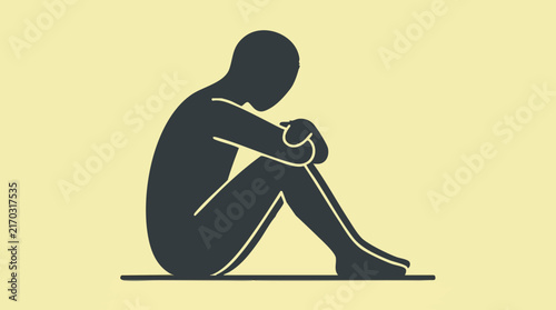 Minimalist graphic of a sad person sitting alone, mental health concept