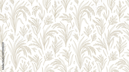 Hand-drawn botanical pattern with wheat stalks and leaves