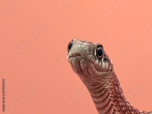 Close-up Portrait of a Snake Head Against a Solid Pastel Peach Background