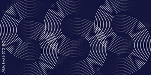 Abstract Concentric Circles And Linear Rings On Navy Blue Background — Modern Geometric Pattern