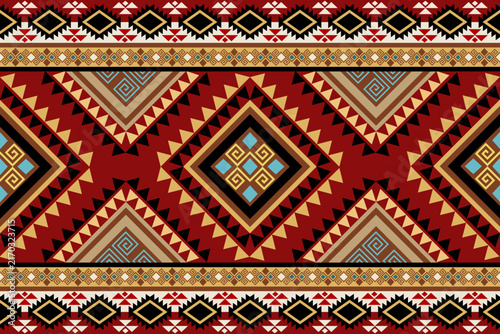 Navajo tribal red vector seamless pattern. Native American ornament. Ethnic South Western decor style. Boho geometric ornament. pattern. Mexican blanket, rug. Woven carpet illustration.Rug pattern 