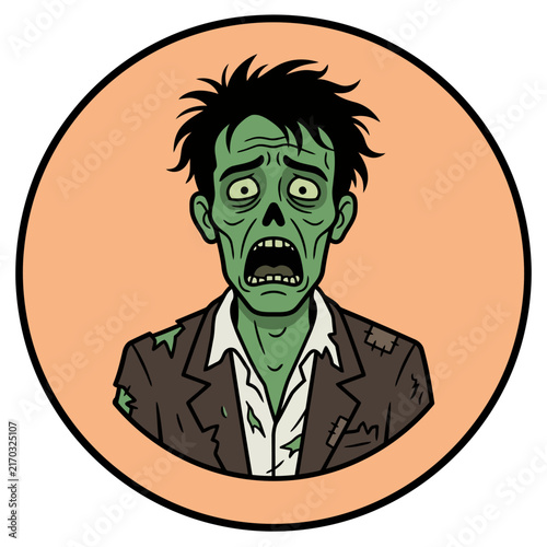 Bild auf Leinwand Zombie man in green skin horrified facial expression with an open mouth