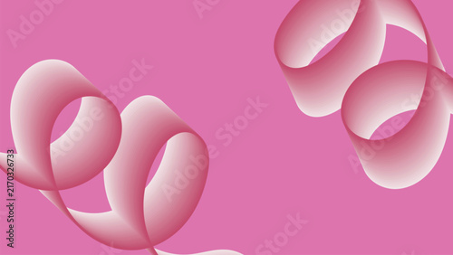 Abstract vector illustration of pink background with smooth white and pink gradient ribbon shapes creating fluid motion design