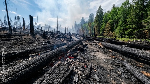 Plakat Burnt Forest Landscape After Wildfire
