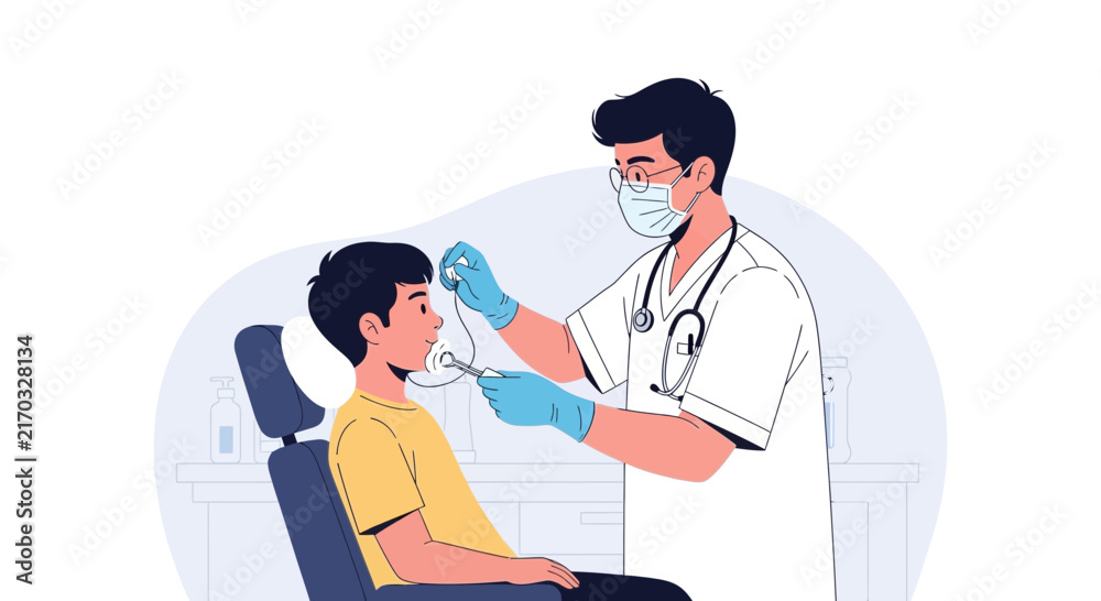 Fototapeta premium Doctor examining child's throat isolated on transparent background