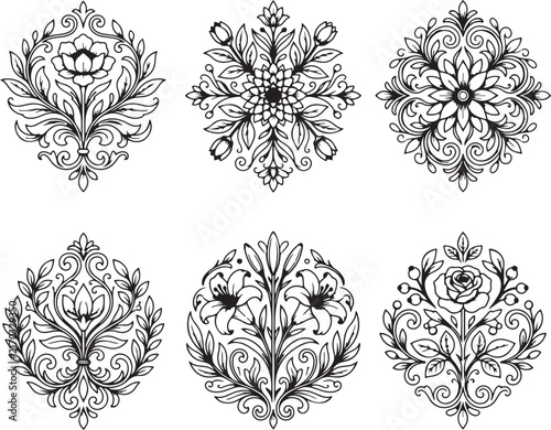 set of floral design elements