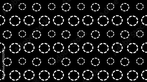 Seamless Monochrome Geometric Pattern with Dashed Circular Ring Shapes
