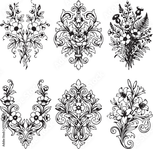set of vector floral elements