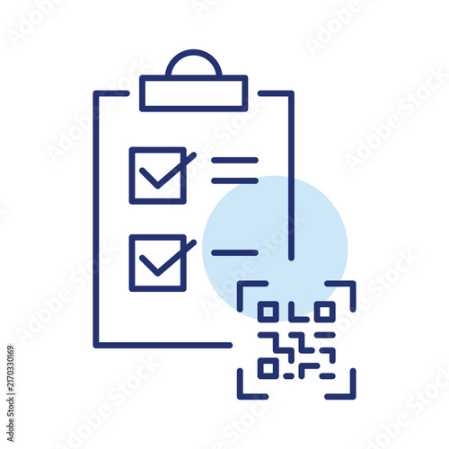 Scan task, digital list, remote workflow. Checklist and qr code. Pixel perfect, editable stroke vector icon