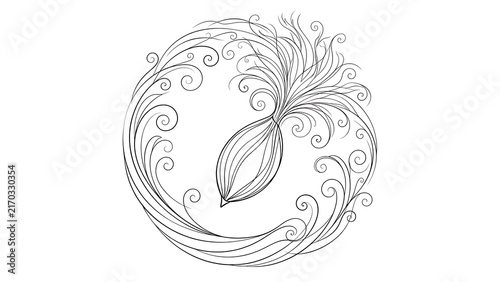 Elegant ornate swirl design white background.