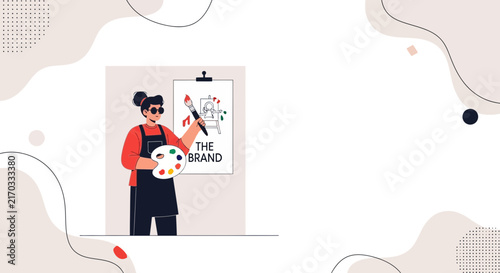 Artist creating a brand identity - vector illustration. Concept of branding, creativity, and design.