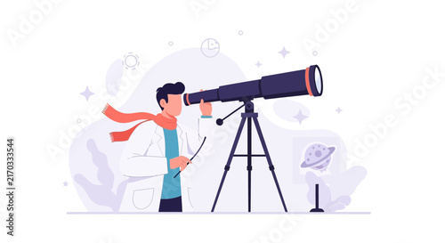 Astronomer Observing the Cosmos with a Telescope