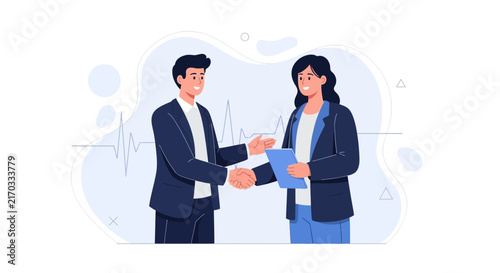 Business Partners Shaking Hands with Digital Graph Background, Vector Illustration