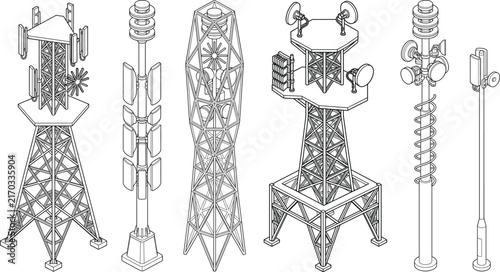 Technical Line Drawing of Cellular Communication Towers and Antenna EquipmentTechnical Line Drawing of Cellular Communication Towers and Antenna Equipment