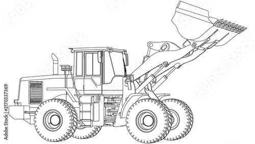 Front loader bulldozer illustration white background.