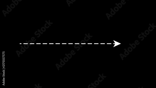 right arrow direction icon with dotted line animation on white background. dot arrows icon sign animated with alpha channel. Black straight arrows animation. Reveal animation of solid, dashed.
