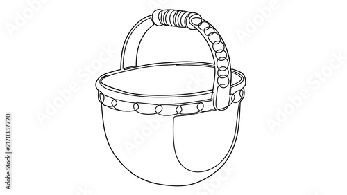 Hand drawn wicker basket illustration white background.