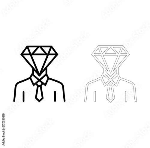 Diamond head person icon isolated on white background for creative business professional.