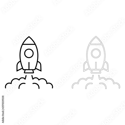 Rocket ship launch icon isolated on white background for startup growth and success.