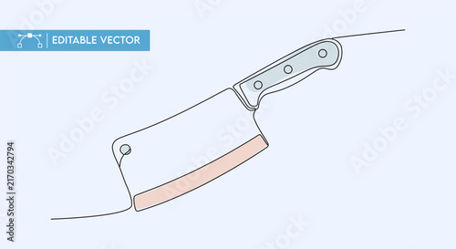 Foto Kitchen meat cleaver illustrated in minimalist single continuous line drawing style for professional culinary graphic design