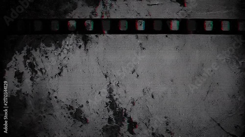 Grunge vintage film strip background with distressed texture and retro glitch effect