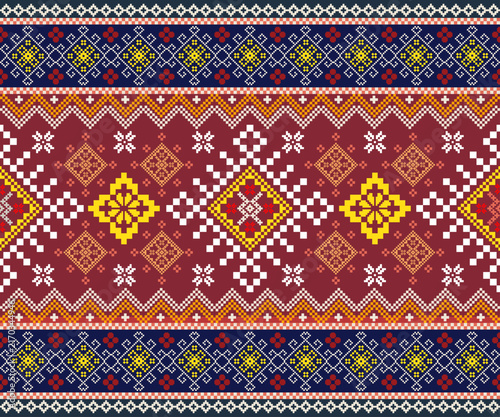 Geometric Ethnic fabric pattern. cultural, aztec, trical, wallpaper, silk, textile, vector illustration design pixel ethnic pattern	
