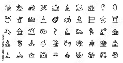 Thailand Icon Set Vector Line Illustration Collection