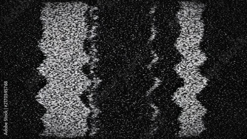 Vintage TV static screen with black and white noise and glitch effect background texture