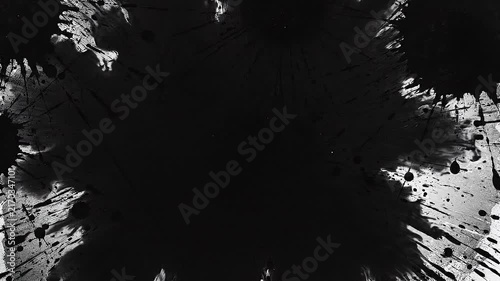 Abstract black ink splatter on white background artistic creative design