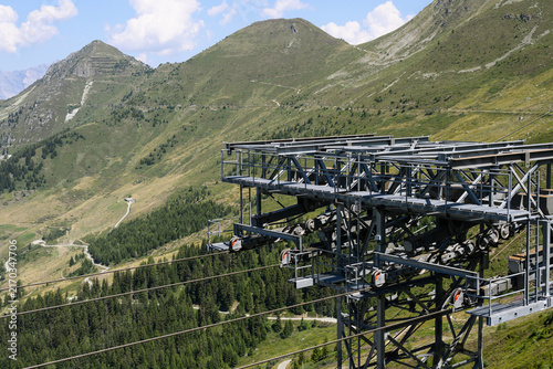 Alpine Cableway Infrastructure With Pulley System