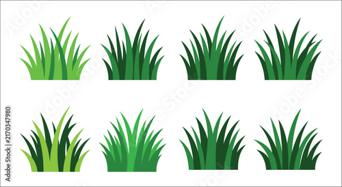 Принти на полотні Eight clumps of stylized grass are arranged on a white background creating a bot