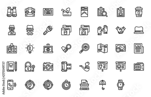 Private Detective Icon Set Vector Line Illustration Collection