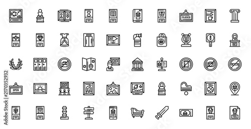Museum Icon Set Vector Line Illustration Collection