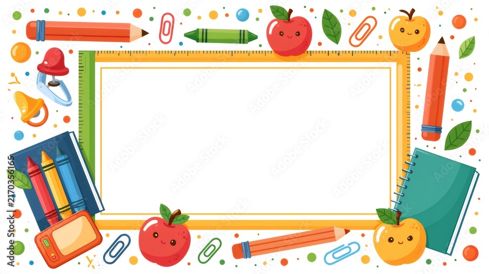 Fototapeta premium School supplies frame with blank space for education concept