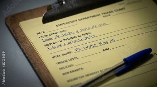 Emergency Department Triage Chart Being Translated during a Night Shift Assignment