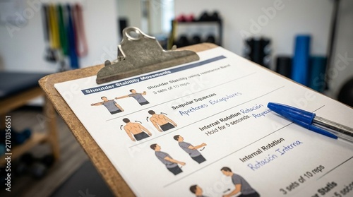 Physical Therapy Exercise Chart Being Translated during a Rehabilitation Session