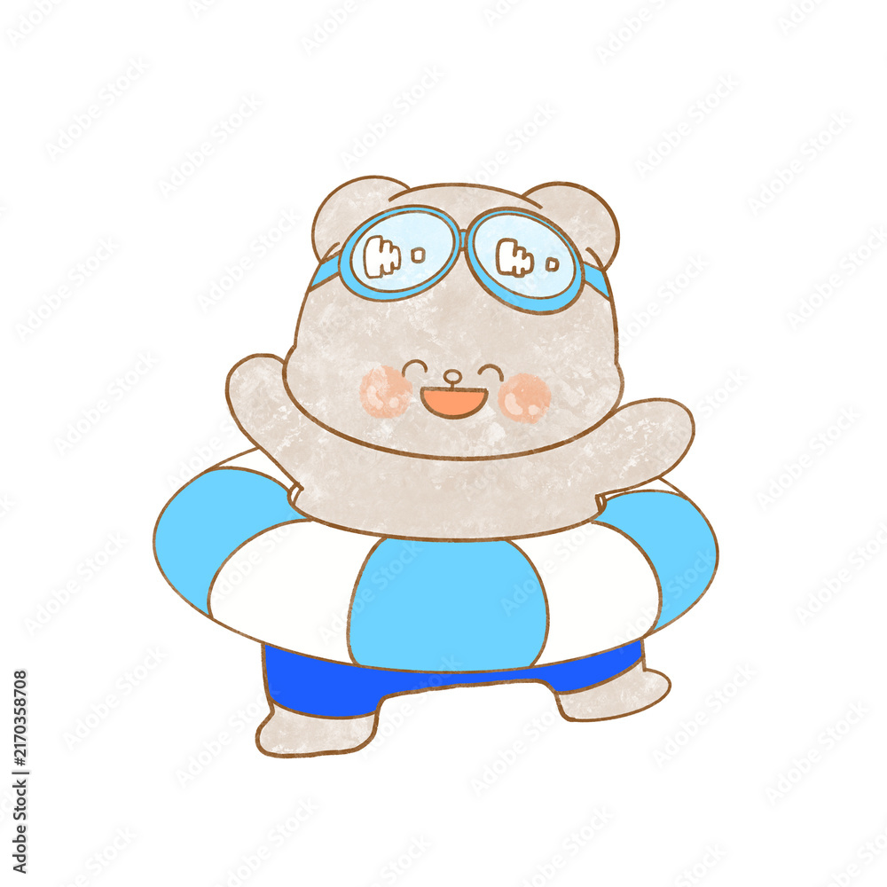 Fototapeta premium プールに行くくまのキャラクターイラスト